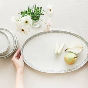 Porcelain Pinstripe Oval Serving Platter